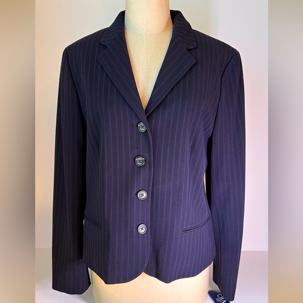 NWT CHAPS Est 1978 Navy Pinstriped Blazer Size 14
